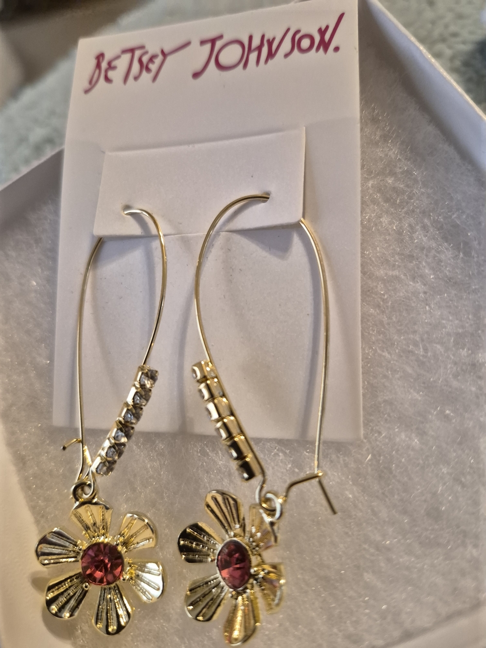 Betsey Johnson Gold Flower Earrings with Pink Centers
